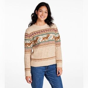 Women's Bean's Classic Ragg Wool Crewneck Intarsia Sweater Size M